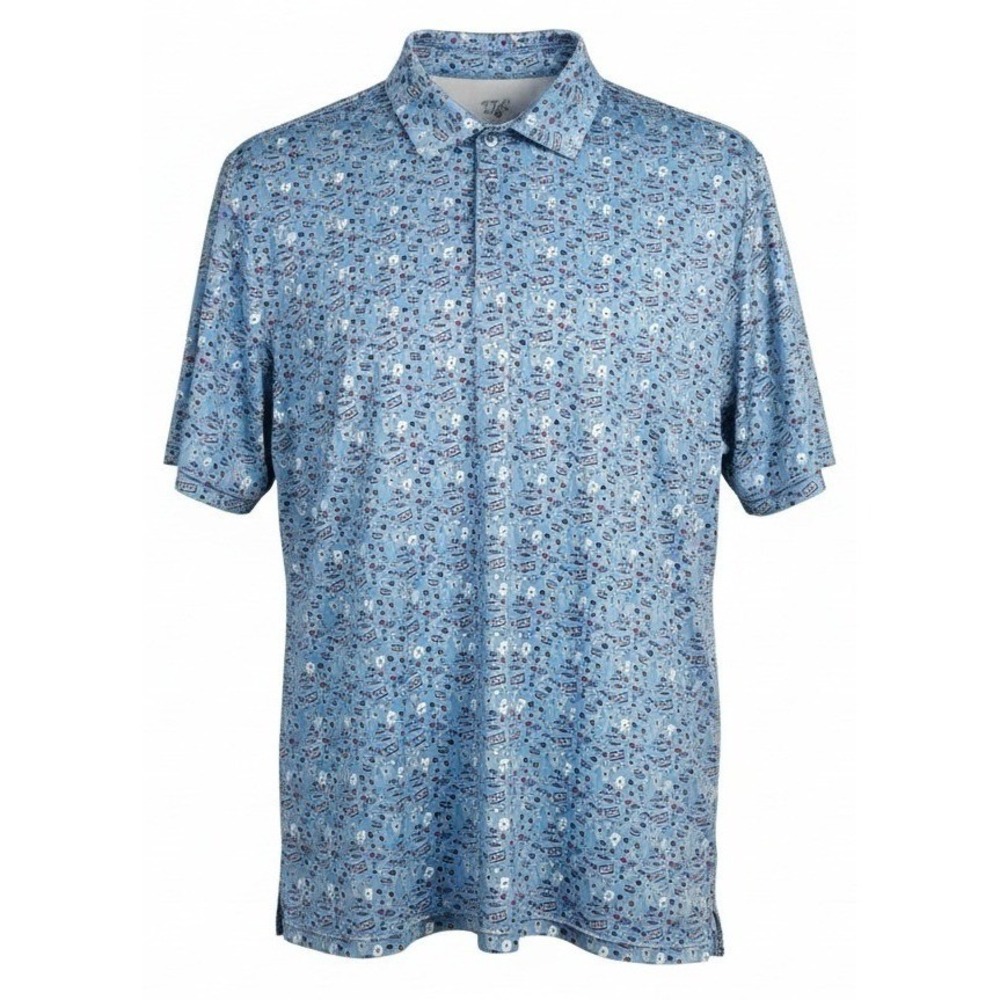 1764 Golf Polo‎ Shirt 2XL Las Vegas Casino Gambling Print Blue Short Sleeve